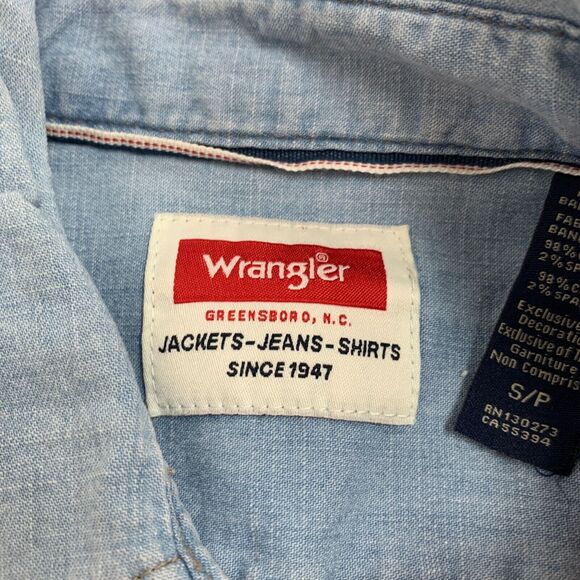 Wrangler Shirt Men Small SLIM Untuck Fit Free To Stretch Chambray Snap Button - Picture 9 of 13